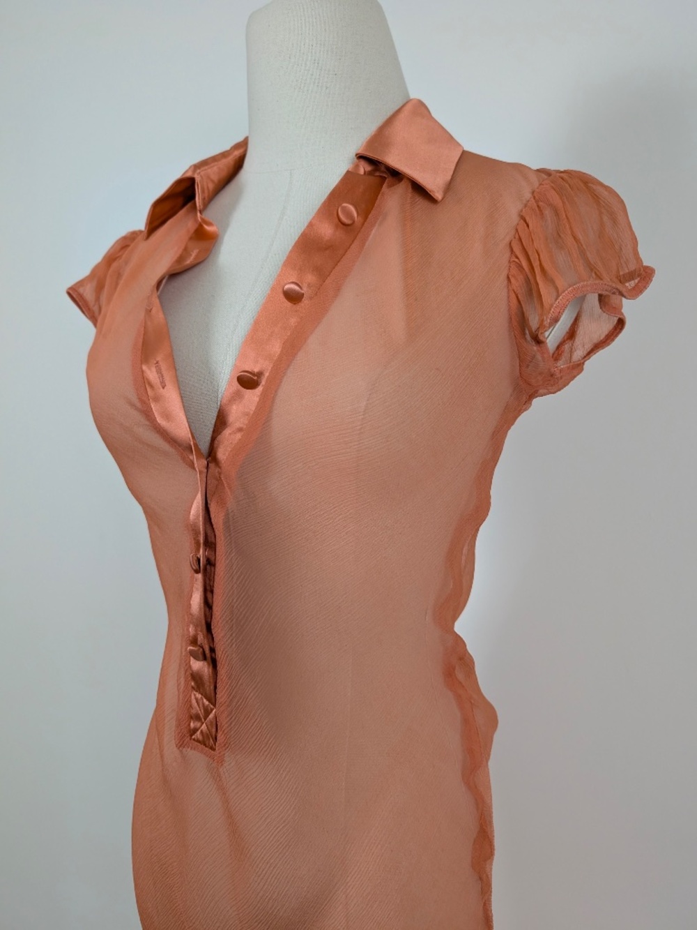 Vintage Silk See-through Coral Dress Mini Size Small Orange - Picture 14 of 14